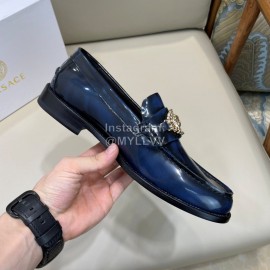 Versace Fashion Leather Business Shoes For Men Blue