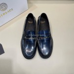 Versace Fashion Blue Leather Business Shoes For Men 