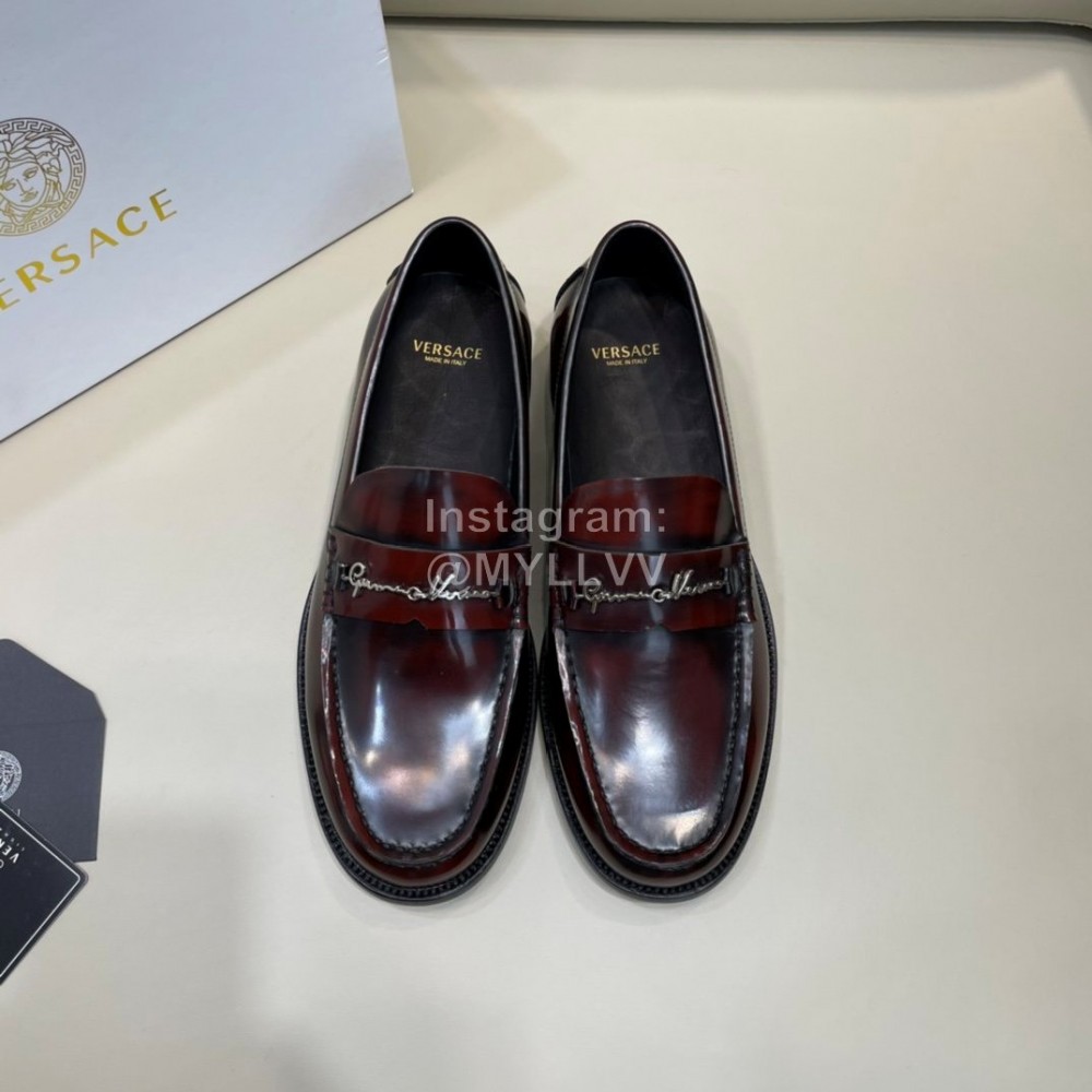 Versace Fashion Reddish Brown Leather Business Shoes For Men 