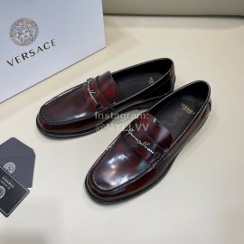 Versace Fashion Reddish Brown Leather Business Shoes For Men 
