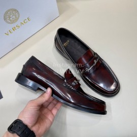 Versace Fashion Reddish Brown Leather Business Shoes For Men 