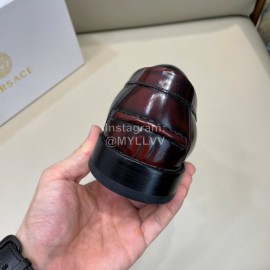 Versace Fashion Reddish Brown Leather Business Shoes For Men 