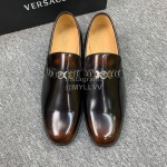 Versace New Leather Business Shoes For Men Brown