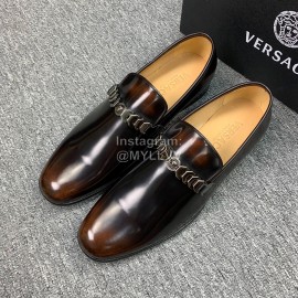 Versace New Leather Business Shoes For Men Brown