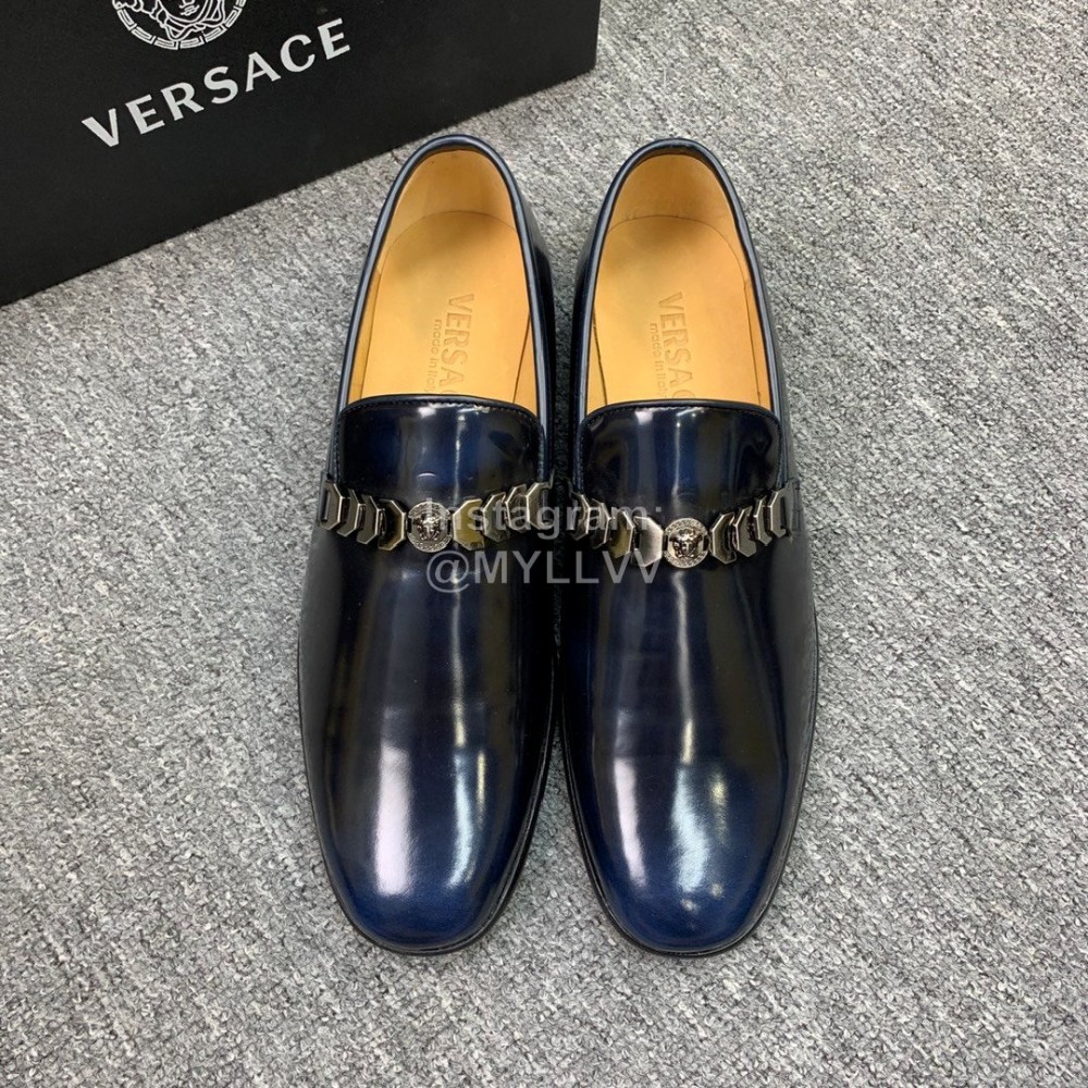 Versace New Leather Business Shoes For Men Blue