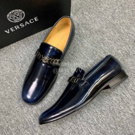 Versace New Leather Business Shoes For Men Blue
