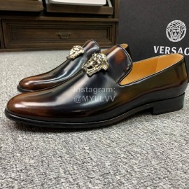 Versace New Leather Casual Business Shoes For Men Brown