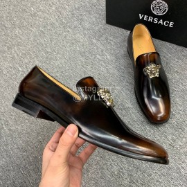Versace New Leather Casual Business Shoes For Men Brown