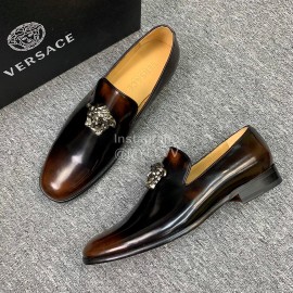 Versace New Leather Casual Business Shoes For Men Brown
