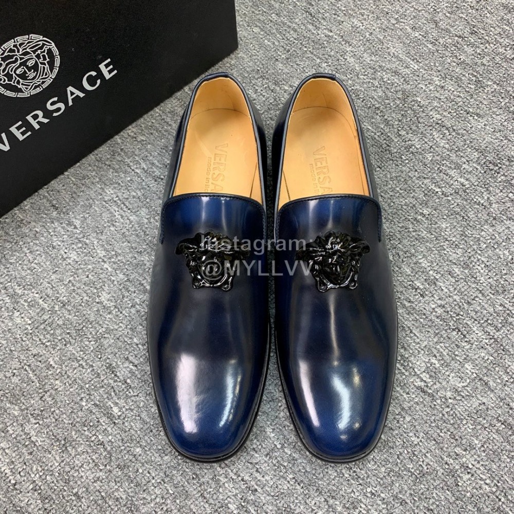 Versace New Leather Casual Business Shoes For Men Blue