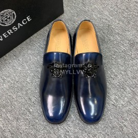 Versace New Leather Casual Business Shoes For Men Blue