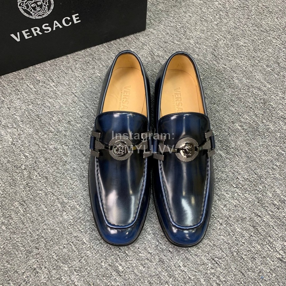 Versace New Leather Hardware Buckle Business Shoes For Men Blue