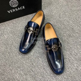 Versace New Leather Hardware Buckle Business Shoes For Men Blue