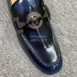 Versace New Leather Hardware Buckle Business Shoes For Men Blue