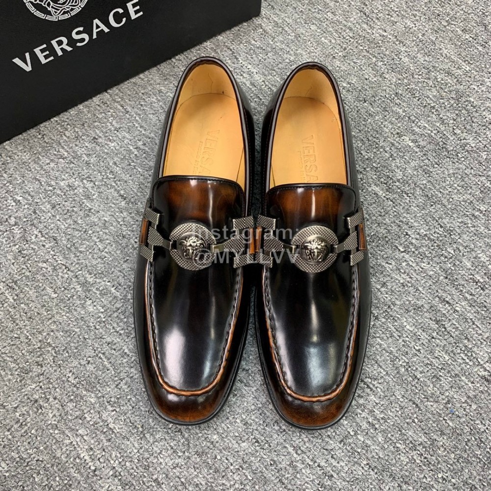 Versace New Leather Hardware Buckle Business Shoes For Men Brown