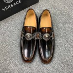 Versace New Leather Hardware Buckle Business Shoes For Men Brown