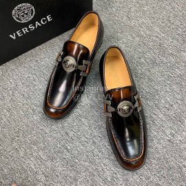 Versace New Leather Hardware Buckle Business Shoes For Men Brown