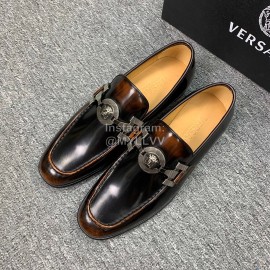 Versace New Leather Hardware Buckle Business Shoes For Men Brown