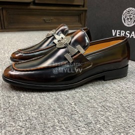 Versace New Leather Hardware Buckle Business Shoes For Men Brown