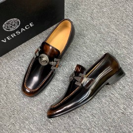 Versace New Leather Hardware Buckle Business Shoes For Men Brown