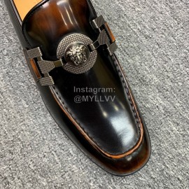 Versace New Leather Hardware Buckle Business Shoes For Men Brown