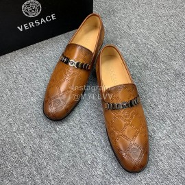 Versace New Embossed Leather Business Shoes For Men Brown
