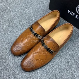 Versace New Embossed Leather Business Shoes For Men Brown