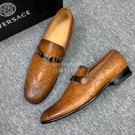 Versace New Embossed Leather Business Shoes For Men Brown