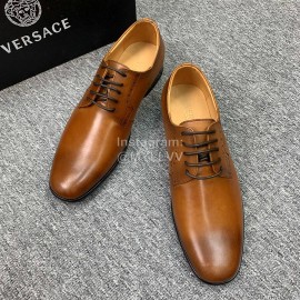 Versace New Leather Lace Up Business Shoes For Men Brown