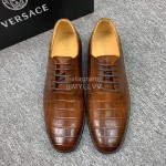 Versace New Crocodile Leather Lace Up Business Shoes For Men Brown