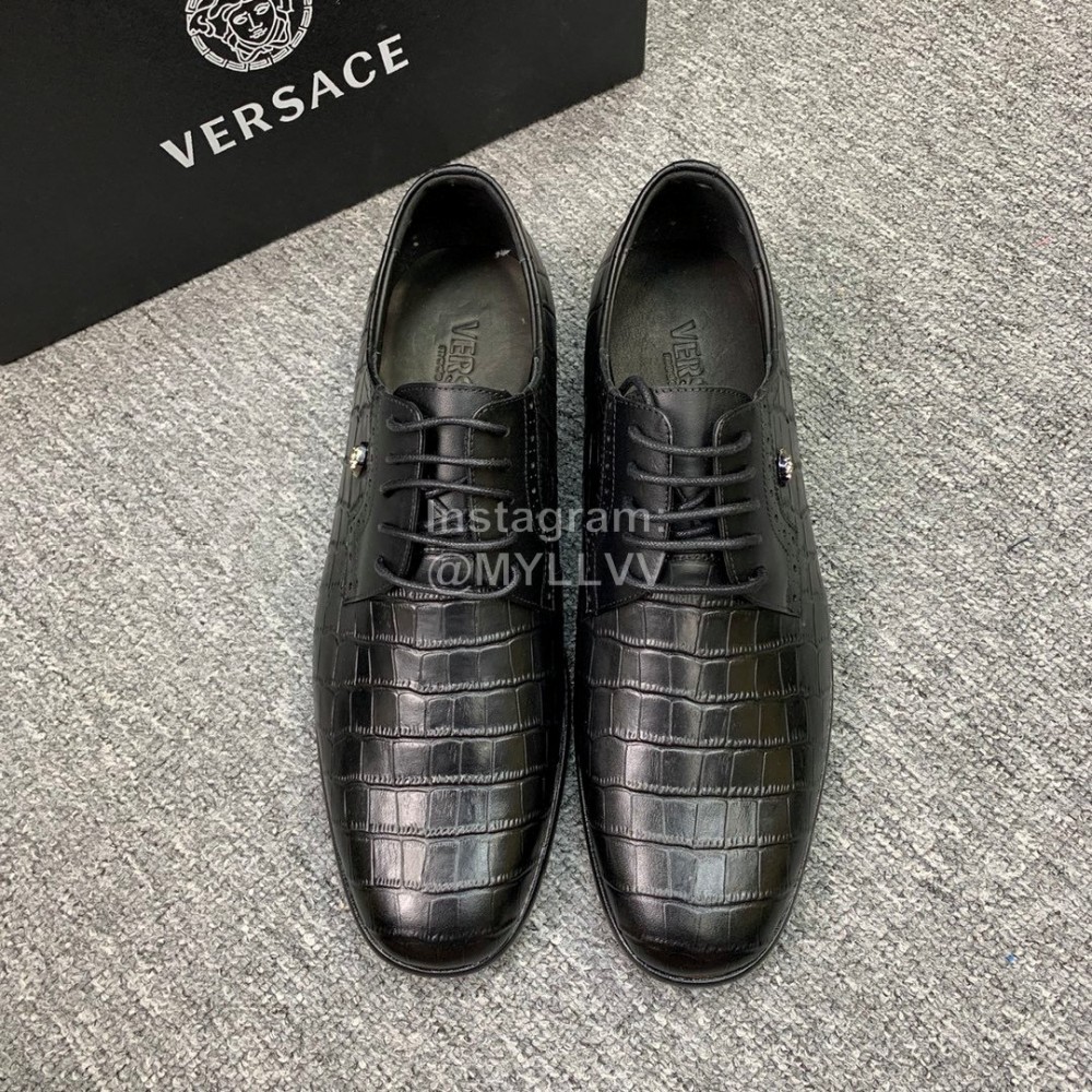 Versace New Crocodile Leather Lace Up Business Shoes For Men Black