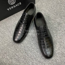 Versace New Crocodile Leather Lace Up Business Shoes For Men Black