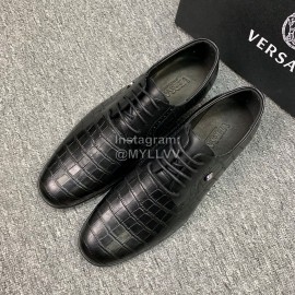 Versace New Crocodile Leather Lace Up Business Shoes For Men Black