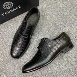 Versace New Crocodile Leather Lace Up Business Shoes For Men Black