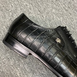 Versace New Crocodile Leather Lace Up Business Shoes For Men Black