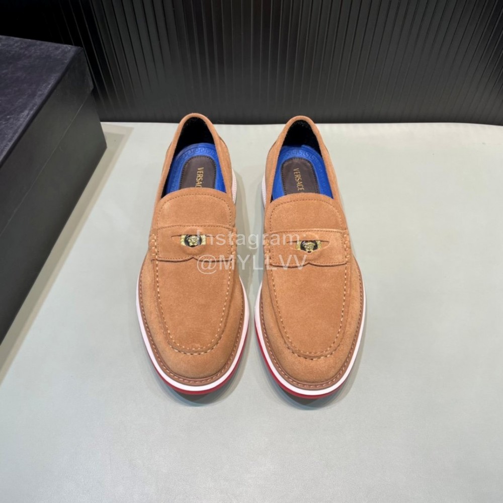 Versace Velvet Cowhide Hardware Buckle Shoes For Men Tan