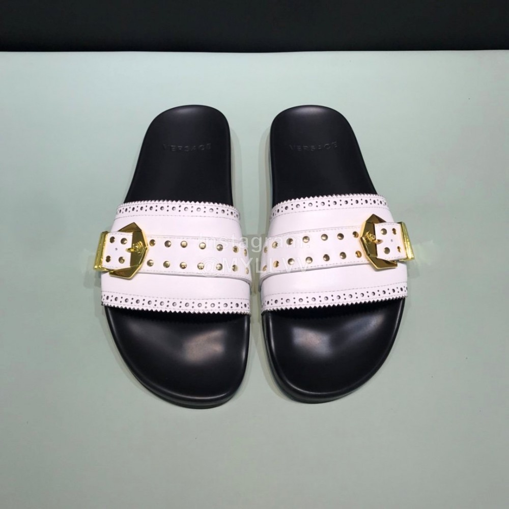Versace Fashion Leather Slippers For Men White