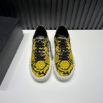Versace Printed Calf Leather Casual Sneakers For Men Yellow