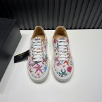 Versace Printed Calf Leather Casual Sneakers For Men White