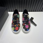 Versace Printed Calf Leather Casual Sneakers For Men Black