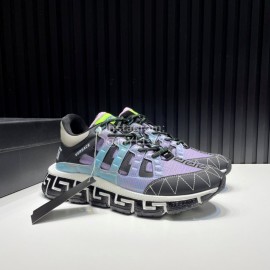 Versace Fashion Leather Thick Soled Sneakers For Men Purple