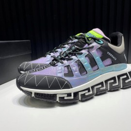 Versace Fashion Leather Thick Soled Sneakers For Men Purple