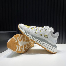 Versace Fashion Leather Thick Soled Sneakers For Men Yellow