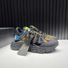 Versace Fashion Leather Thick Soled Sneakers For Men Black