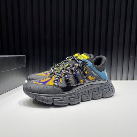 Versace Fashion Leather Thick Soled Sneakers For Men Black