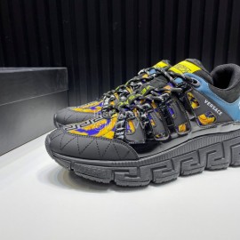 Versace Fashion Leather Thick Soled Sneakers For Men Black