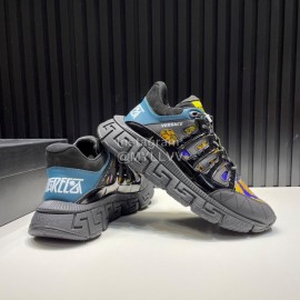 Versace Fashion Leather Thick Soled Sneakers For Men Black