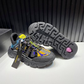 Versace Fashion Leather Thick Soled Sneakers For Men Black