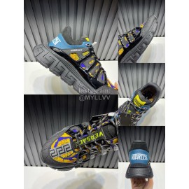 Versace Fashion Leather Thick Soled Sneakers For Men Black