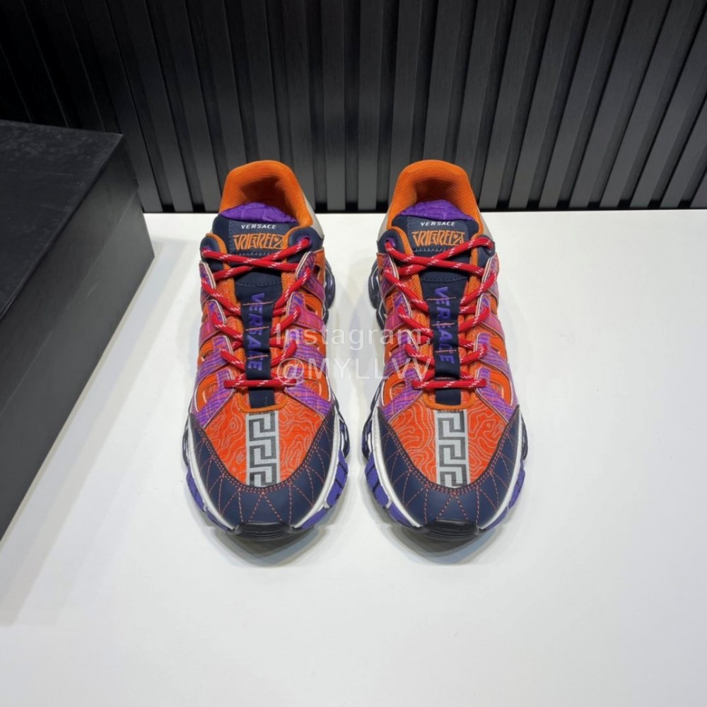 Versace Fashion Leather Thick Soled Sneakers Orange For Men 